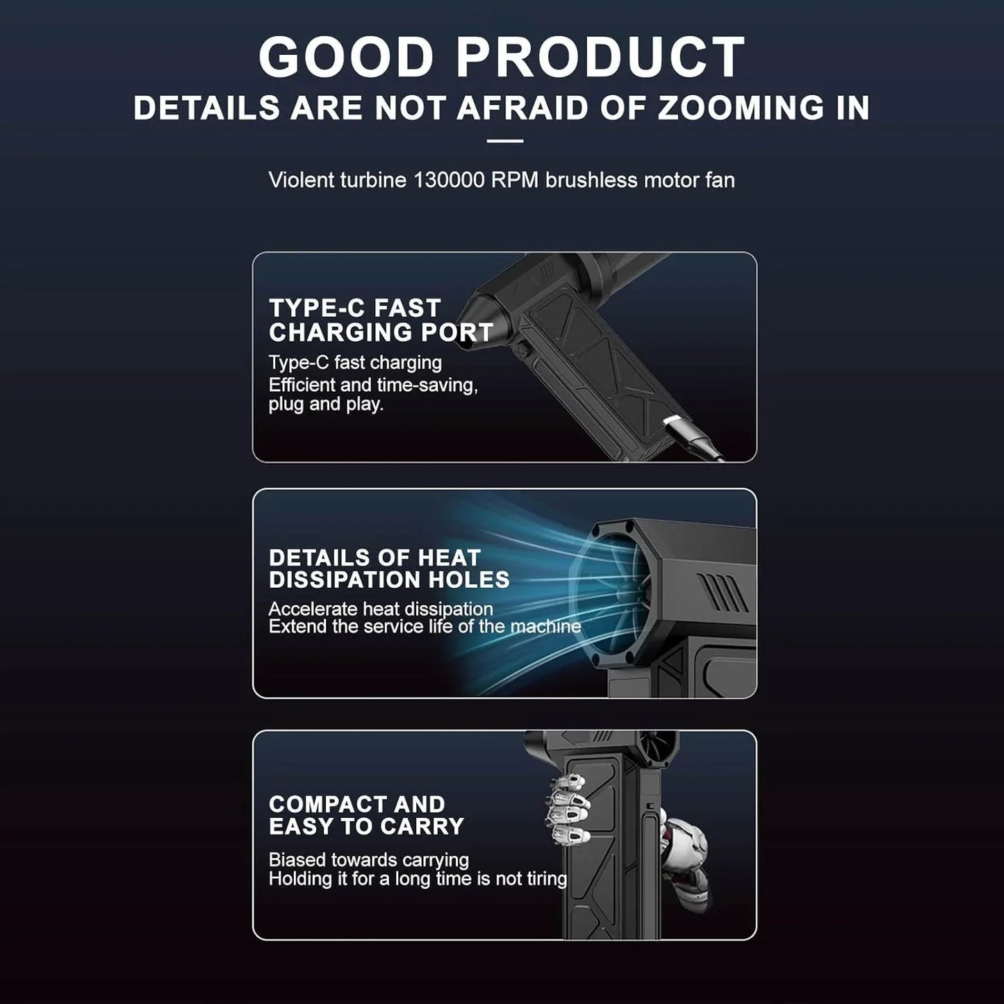 Compressed Air Duster, 130000RPM Handheld Car Vacuum-Air Blower& Pump, 4 Gear Adjustable Electric Air Duster Keyboard Duster With LED Light- Blower - THE MILE MAKER DRIVER SHOP