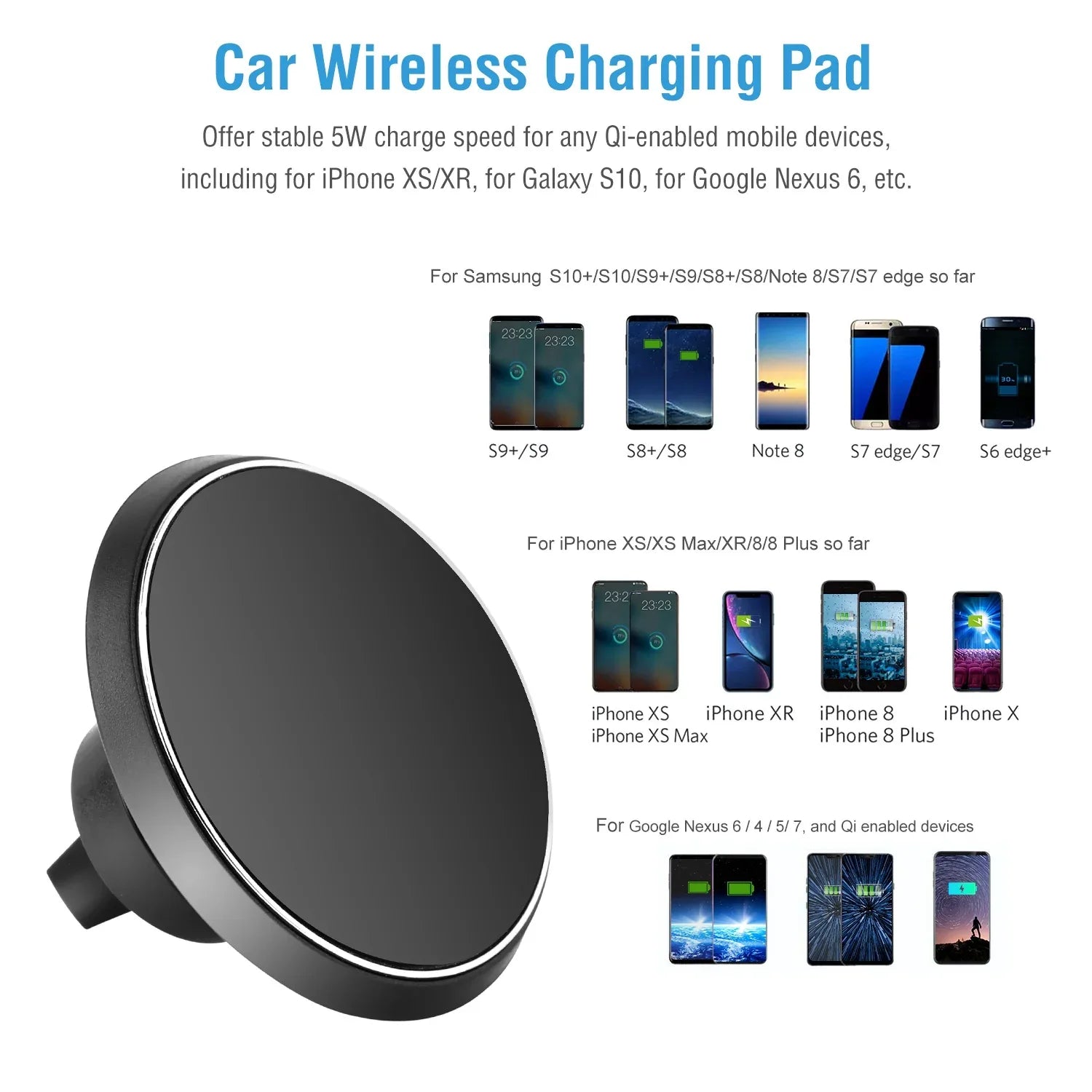 1Pc Magnetic Qi Wireless Car Charger Car Phone Charger For IOS Phone XS MAX XR Galaxy S10 S9 Tablet GPS Device - THE MILE MAKER DRIVER SHOP