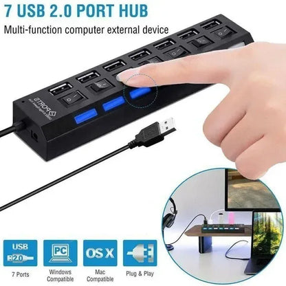 7 Port USB 2.0 3.0 Hub Splitter Adapter High Speed For PC Laptop Desktop - THE MILE MAKER DRIVER SHOP
