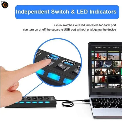 7 Port USB 2.0 3.0 Hub Splitter Adapter High Speed For PC Laptop Desktop - THE MILE MAKER DRIVER SHOP