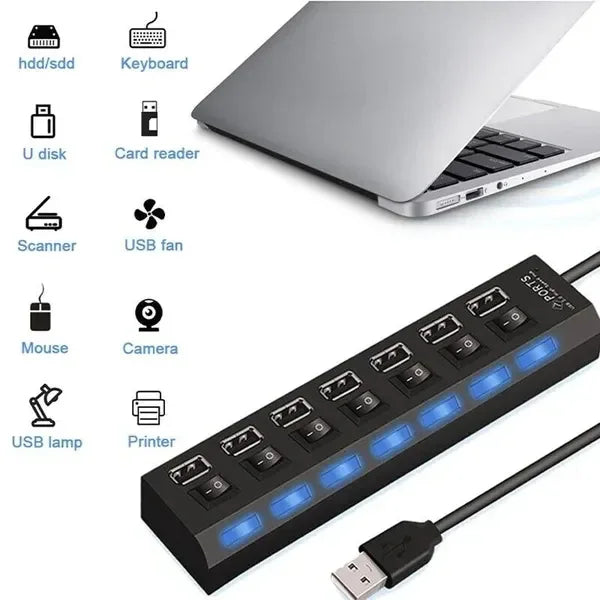 7 Port USB 2.0 3.0 Hub Splitter Adapter High Speed For PC Laptop Desktop - THE MILE MAKER DRIVER SHOP