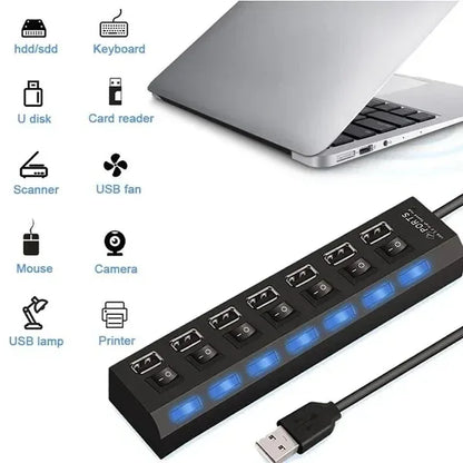 7 Port USB 2.0 3.0 Hub Splitter Adapter High Speed For PC Laptop Desktop - THE MILE MAKER DRIVER SHOP