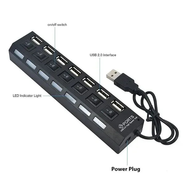 7 Port USB 2.0 3.0 Hub Splitter Adapter High Speed For PC Laptop Desktop - THE MILE MAKER DRIVER SHOP
