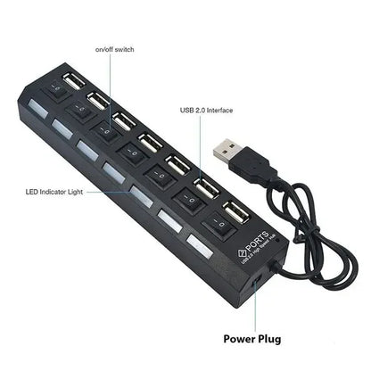7 Port USB 2.0 3.0 Hub Splitter Adapter High Speed For PC Laptop Desktop - THE MILE MAKER DRIVER SHOP