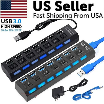 7 Port USB 2.0 3.0 Hub Splitter Adapter High Speed For PC Laptop Desktop - THE MILE MAKER DRIVER SHOP