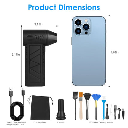 1Pc Compressed Air Duster With LED Light Up To 150000RPM Speed For PC Keyboard Cleaning High Speed Rechargeable Cordless Air Blower With 4 Speeds For Home Car Outdoor - THE MILE MAKER DRIVER SHOP