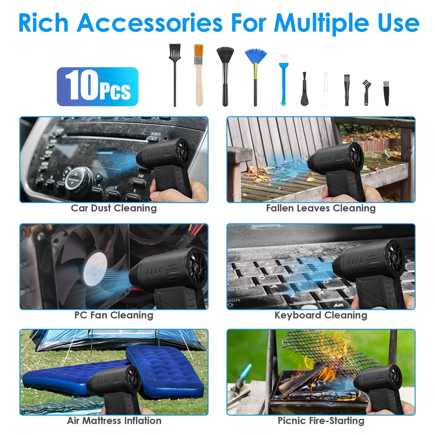 1Pc Compressed Air Duster With LED Light Up To 150000RPM Speed For PC Keyboard Cleaning High Speed Rechargeable Cordless Air Blower With 4 Speeds For Home Car Outdoor - THE MILE MAKER DRIVER SHOP