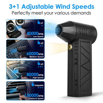 1Pc Compressed Air Duster With LED Light Up To 150000RPM Speed For PC Keyboard Cleaning High Speed Rechargeable Cordless Air Blower With 4 Speeds For Home Car Outdoor - THE MILE MAKER DRIVER SHOP