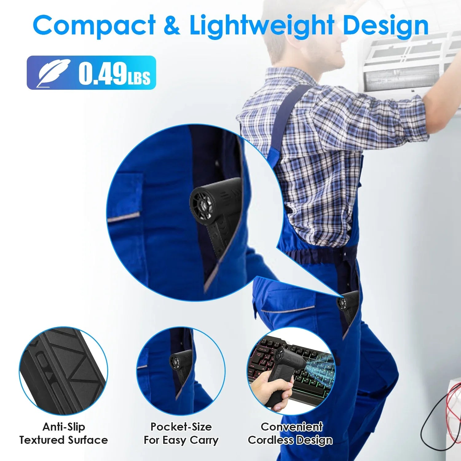 1Pc Compressed Air Duster With LED Light Up To 150000RPM Speed For PC Keyboard Cleaning High Speed Rechargeable Cordless Air Blower With 4 Speeds For Home Car Outdoor - THE MILE MAKER DRIVER SHOP