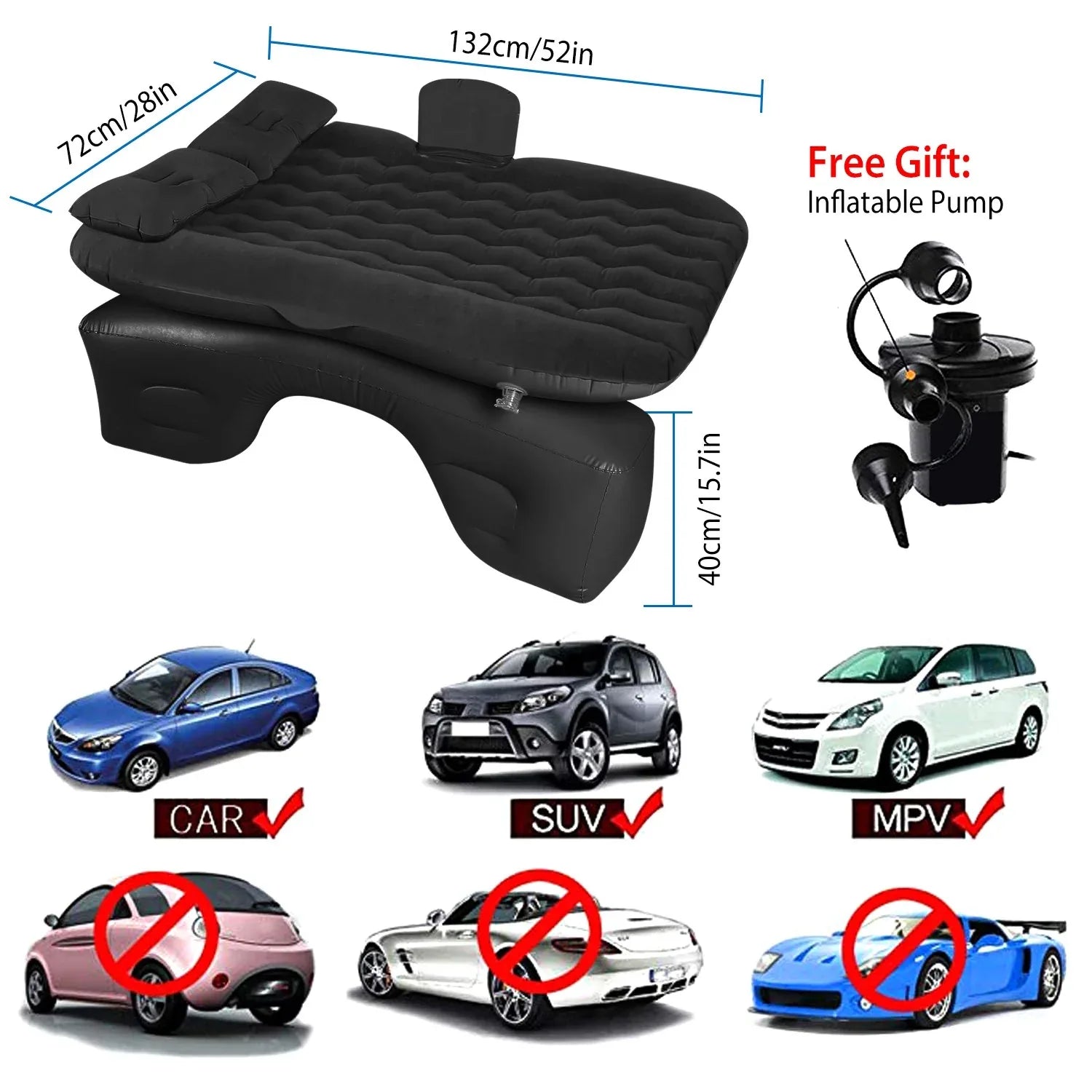 1Pc Car Air Mattress Bed Inflation Car Mattress Bed Portable Travel Camping Sleep Mat Car Inflation Bed For Trip - THE MILE MAKER DRIVER SHOP