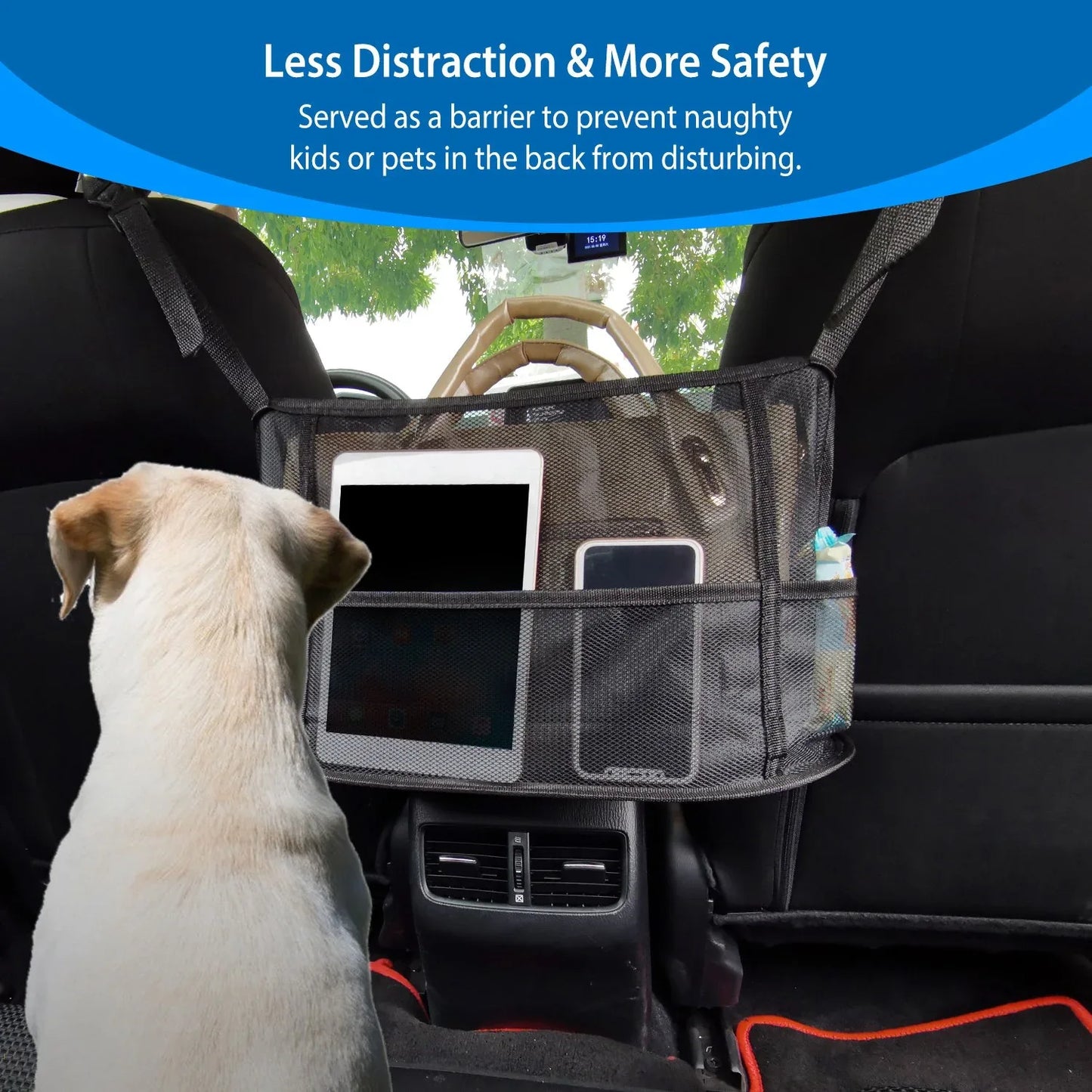 1Pc Car Net Pocket Handbag Holder Car Storage Netting Pouch Seat Side Storage Mesh Organizers Bag For Purse Phone Documents Barrier Pets Kids At Backseat - THE MILE MAKER DRIVER SHOP