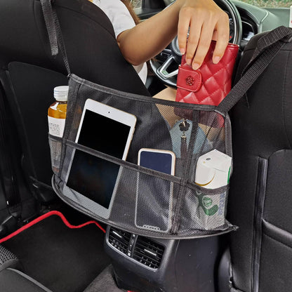 1Pc Car Net Pocket Handbag Holder Car Storage Netting Pouch Seat Side Storage Mesh Organizers Bag For Purse Phone Documents Barrier Pets Kids At Backseat - THE MILE MAKER DRIVER SHOP