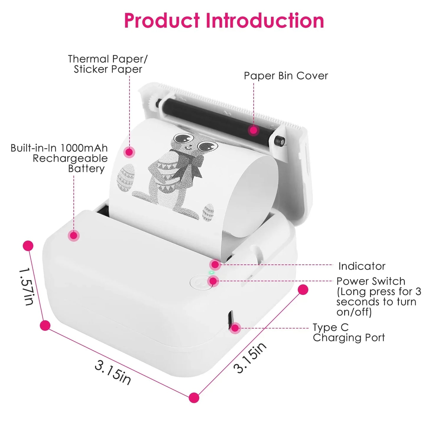 Mini Printer - Printer Paper 'Options' -- Pocket Wireless Thermal Printer Portable Mini Sticker Maker Machine Rechargeable Inkless Photo Printer For Printing Label Journal Study Notes Memo Photos - THE MILE MAKER DRIVER SHOP