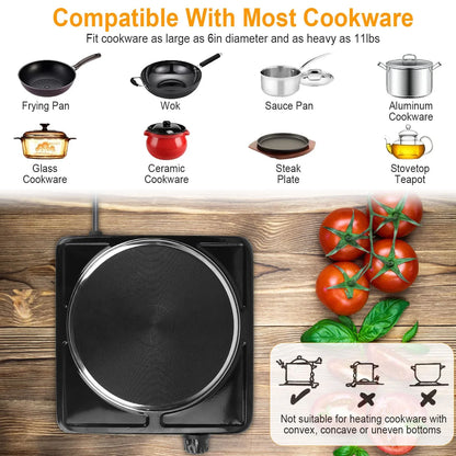 1500W Electric Single Burner Portable Heating Hot Plate Stove Countertop RV Hotplate With Non Slip Rubber Feet 5 Temperature Adjustments - THE MILE MAKER DRIVER SHOP