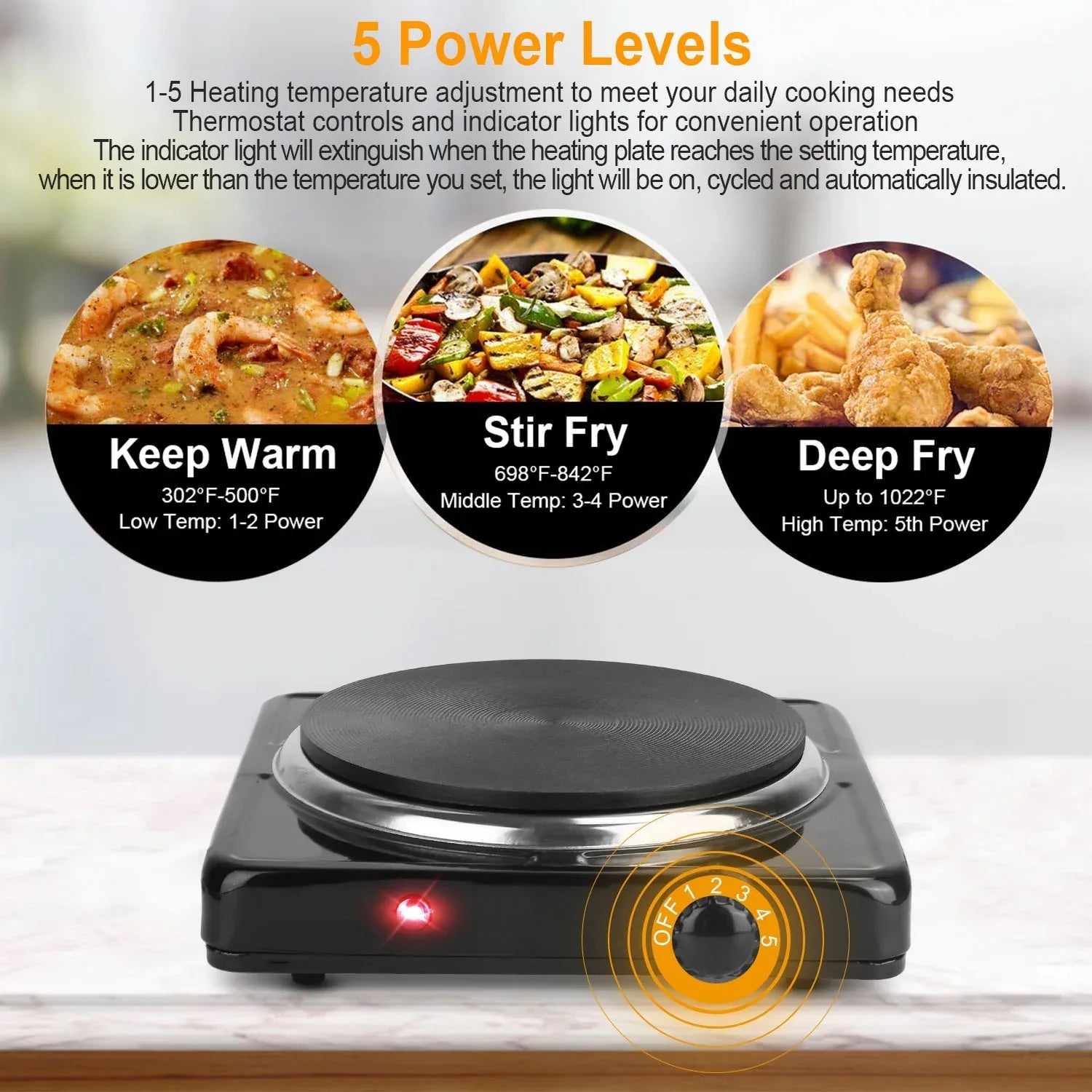1500W Electric Single Burner Portable Heating Hot Plate Stove Countertop RV Hotplate With Non Slip Rubber Feet 5 Temperature Adjustments - THE MILE MAKER DRIVER SHOP