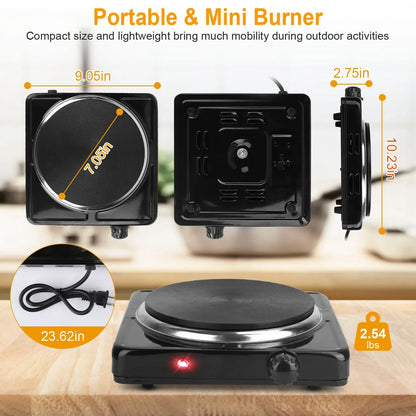 1500W Electric Single Burner Portable Heating Hot Plate Stove Countertop RV Hotplate With Non Slip Rubber Feet 5 Temperature Adjustments - THE MILE MAKER DRIVER SHOP