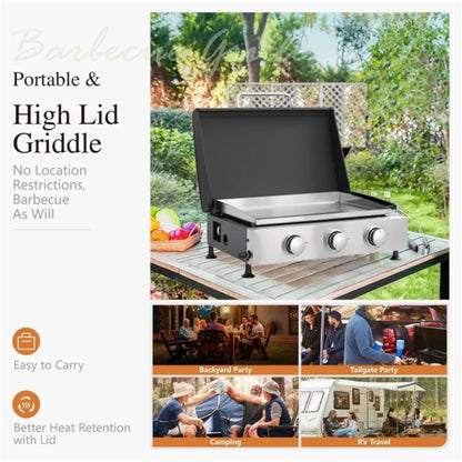 3Burner Propane Gas Grill And SS Plancha 2in1 BBQ & Griddle, Cast Iron Grate, Enamel Body, Compatible With 16oz Camping Tanks & 20lbs Backyard Tanks, 601 Sq.In Total Cooking Area - THE MILE MAKER DRIVER SHOP
