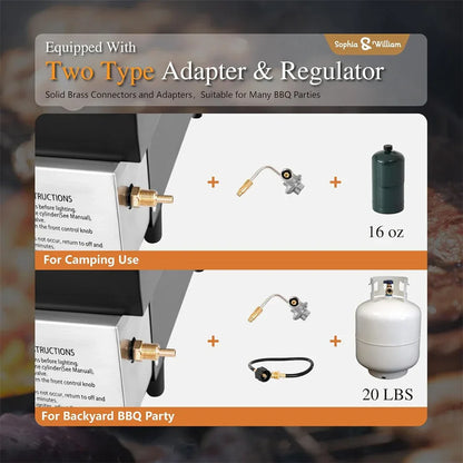 3Burner Propane Gas Grill And SS Plancha 2in1 BBQ & Griddle, Cast Iron Grate, Enamel Body, Compatible With 16oz Camping Tanks & 20lbs Backyard Tanks, 601 Sq.In Total Cooking Area - THE MILE MAKER DRIVER SHOP