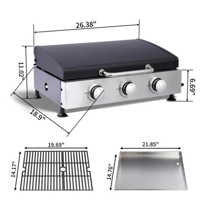 3Burner Propane Gas Grill And SS Plancha 2in1 BBQ & Griddle, Cast Iron Grate, Enamel Body, Compatible With 16oz Camping Tanks & 20lbs Backyard Tanks, 601 Sq.In Total Cooking Area - THE MILE MAKER DRIVER SHOP