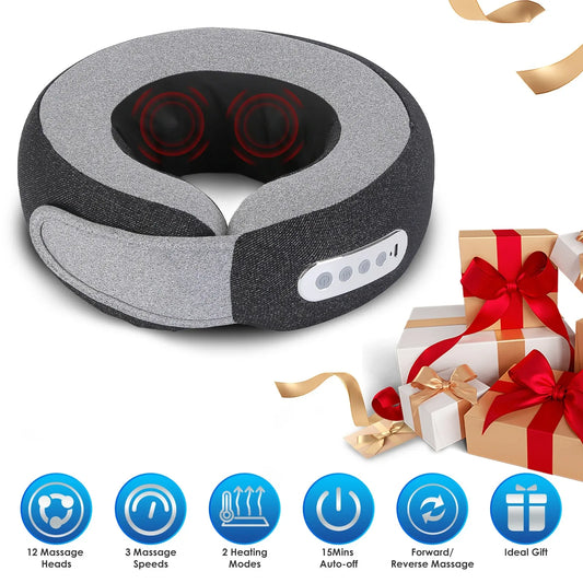 1Pc 2 In 1 Neck Massager Pillow With Heat Electric Memory Foam Travel Pillow Shiatsu Neck Massager With 3 Speeds Timer For Home Office Travel - THE MILE MAKER DRIVER SHOP