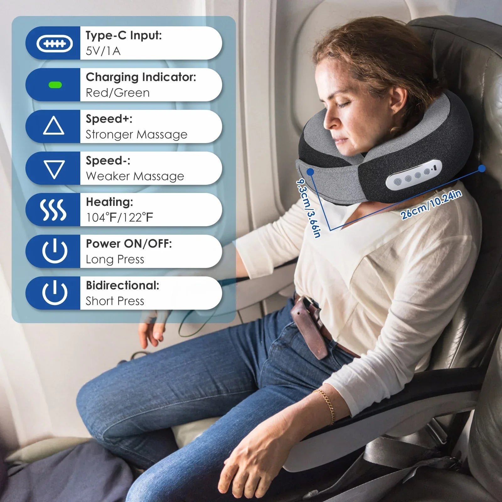 1Pc 2 In 1 Neck Massager Pillow With Heat Electric Memory Foam Travel Pillow Shiatsu Neck Massager With 3 Speeds Timer For Home Office Travel - THE MILE MAKER DRIVER SHOP