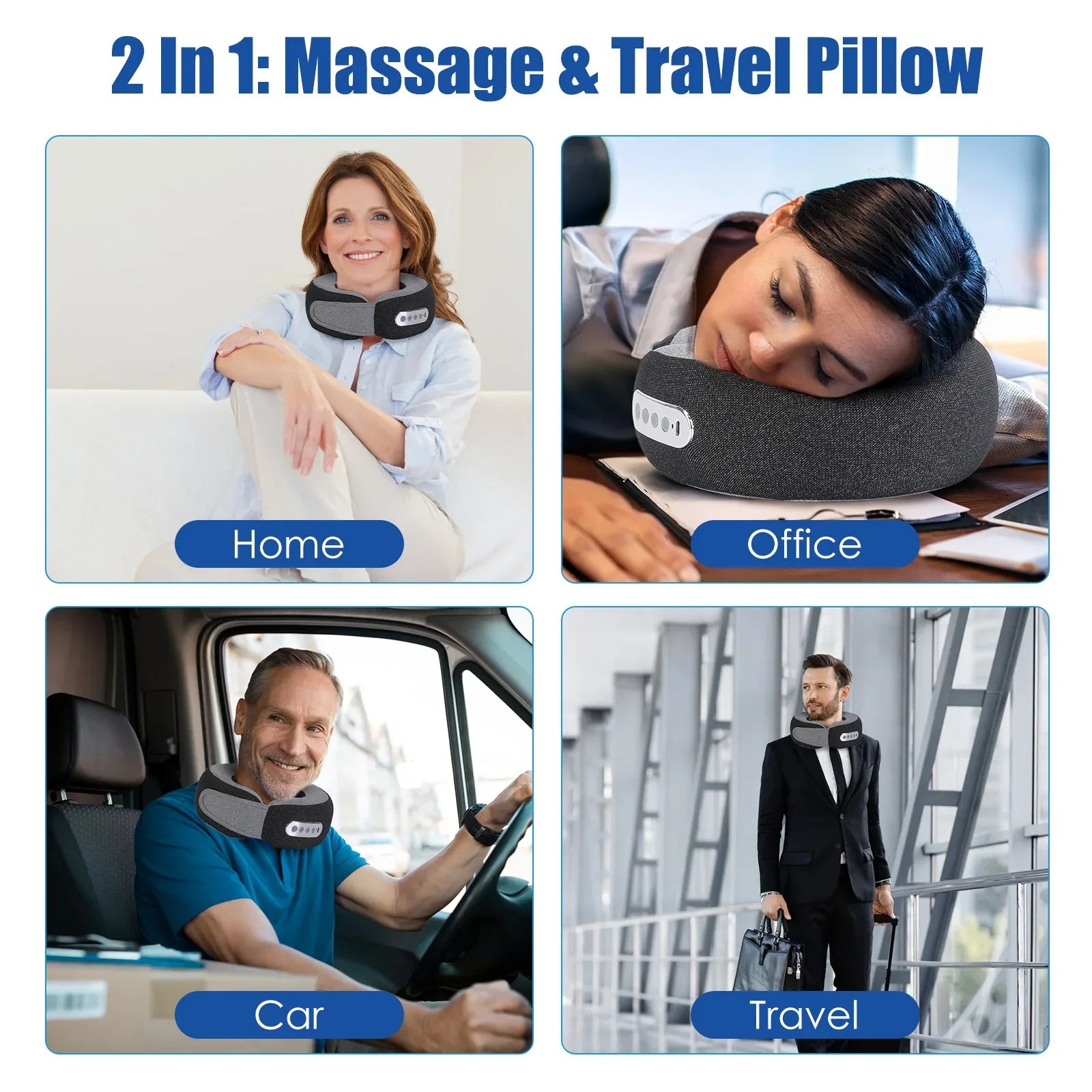 1Pc 2 In 1 Neck Massager Pillow With Heat Electric Memory Foam Travel Pillow Shiatsu Neck Massager With 3 Speeds Timer For Home Office Travel - THE MILE MAKER DRIVER SHOP