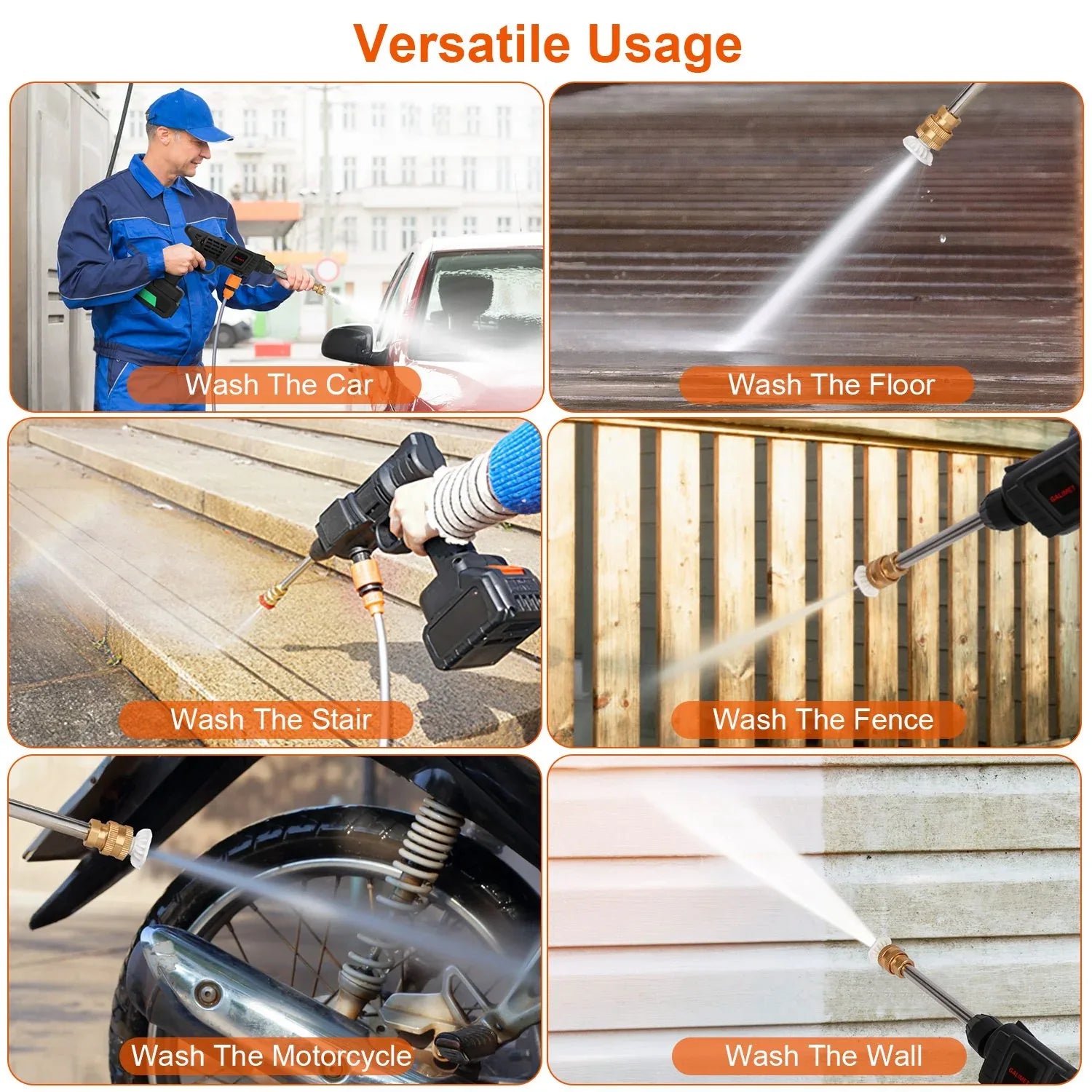 Cordless Pressure Washer Portable Electric Power Washer High Pressure Water Sprayer 363PSI Car Washer Cleaner With 12000mAh 48V Rechargeable Battery And Charger 2 Nozzles - THE MILE MAKER DRIVER SHOP