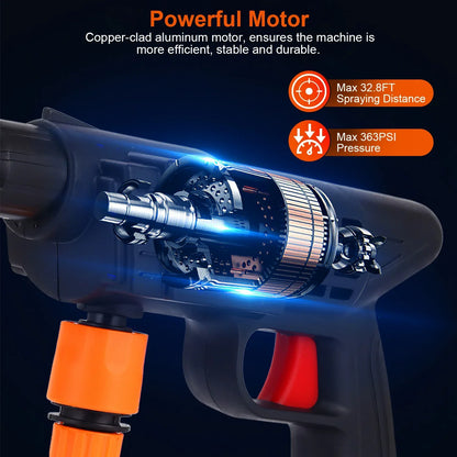 Cordless Pressure Washer Portable Electric Power Washer High Pressure Water Sprayer 363PSI Car Washer Cleaner With 12000mAh 48V Rechargeable Battery And Charger 2 Nozzles - THE MILE MAKER DRIVER SHOP