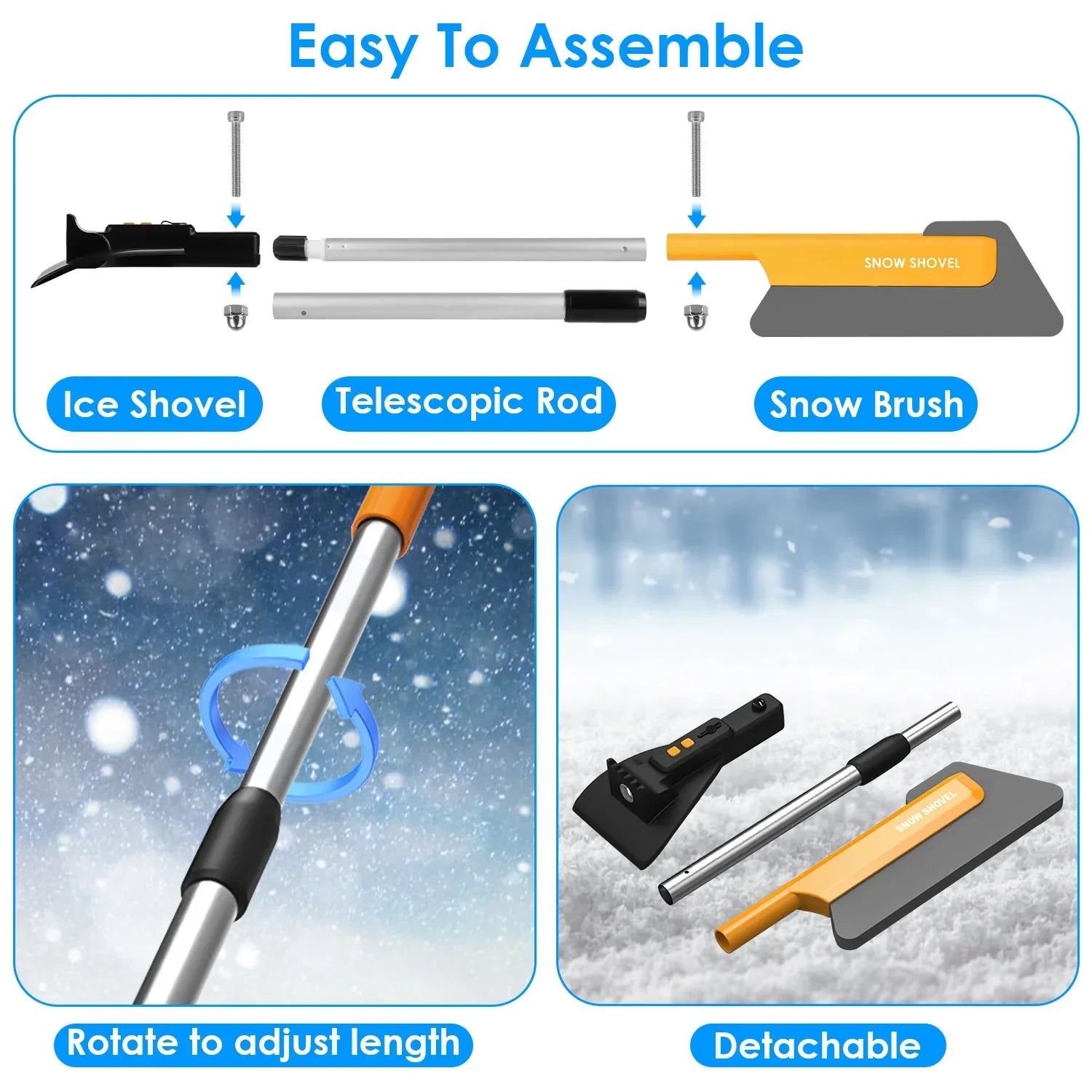 1Pc 3 In 1 Car Snow Removal Shovel With Lights Car Snow Removal Tool Telescopic Windshield Ice Scraper Snow Brush Shovel - THE MILE MAKER DRIVER SHOP