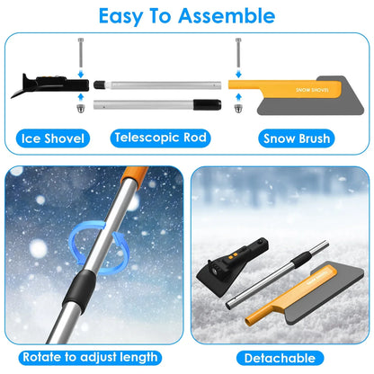 1Pc 3 In 1 Car Snow Removal Shovel With Lights Car Snow Removal Tool Telescopic Windshield Ice Scraper Snow Brush Shovel - THE MILE MAKER DRIVER SHOP