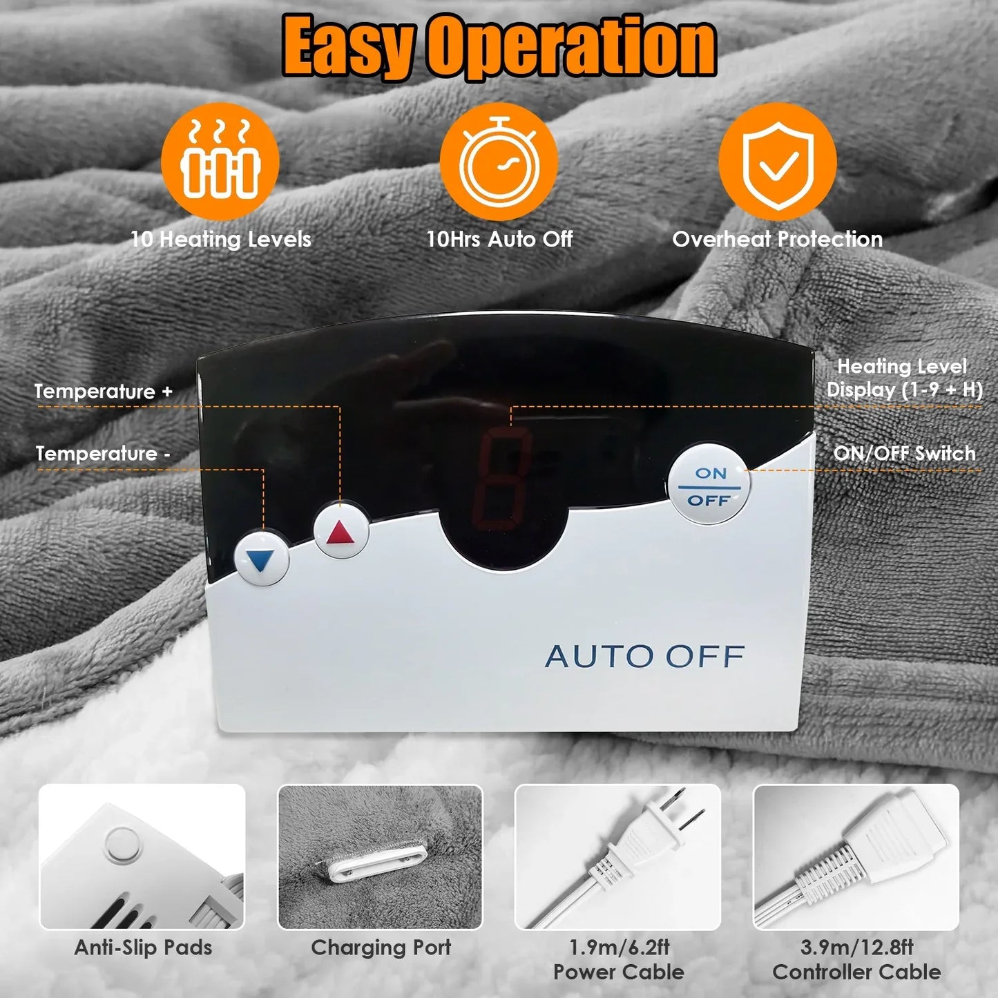 1Pc Electric Heated King Size Fleece Heated Blanket With Dual Controller 10 Heating Levels 10 Hours Auto Off Machine Washable For Home Office Usage 90x100in - THE MILE MAKER DRIVER SHOP