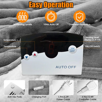 1Pc Electric Heated King Size Fleece Heated Blanket With Dual Controller 10 Heating Levels 10 Hours Auto Off Machine Washable For Home Office Usage 90x100in - THE MILE MAKER DRIVER SHOP
