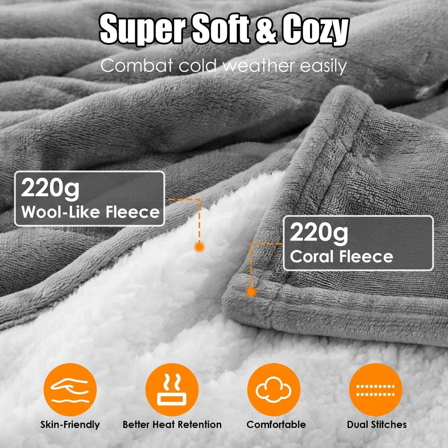 1Pc Electric Heated King Size Fleece Heated Blanket With Dual Controller 10 Heating Levels 10 Hours Auto Off Machine Washable For Home Office Usage 90x100in - THE MILE MAKER DRIVER SHOP