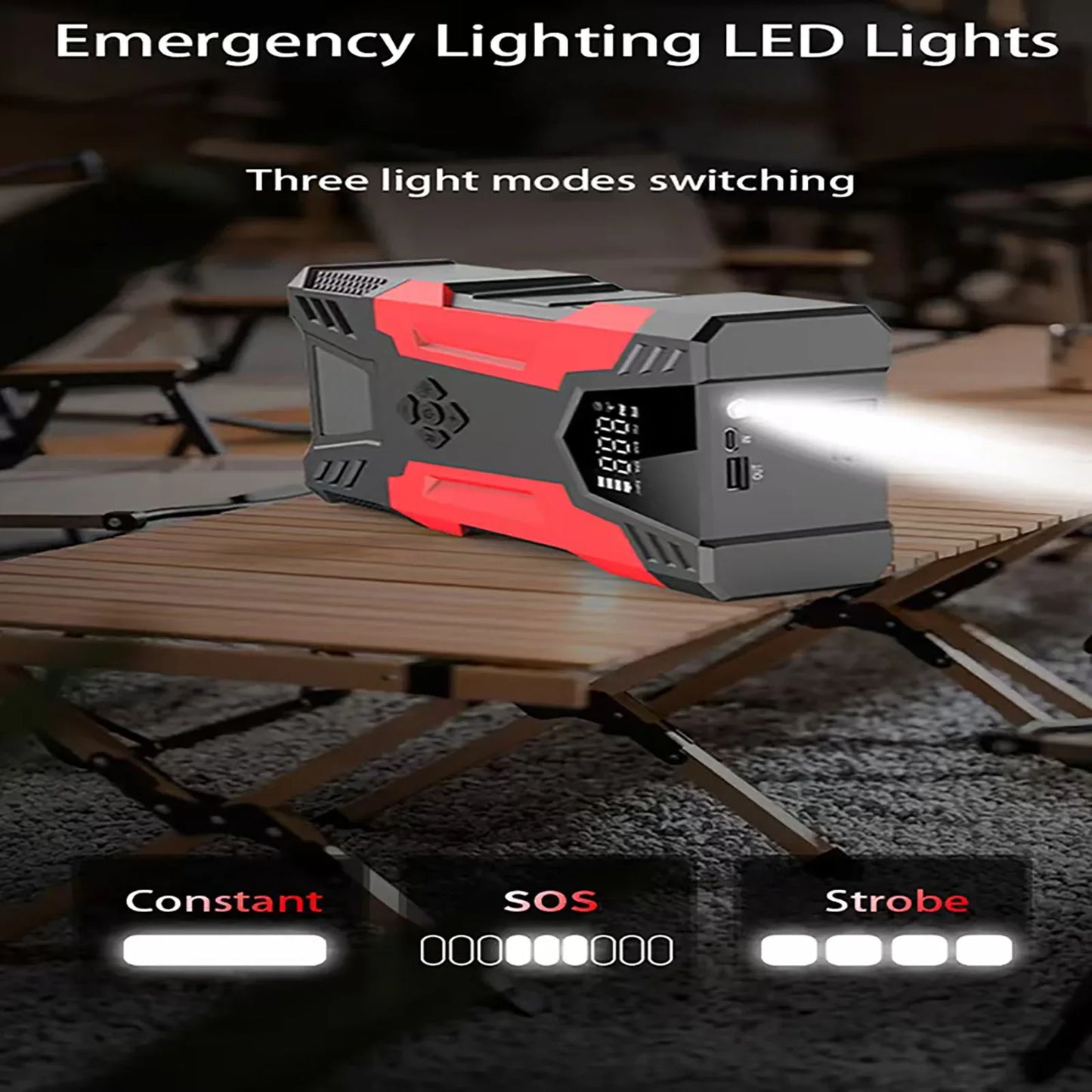 4in1 Multi-functional Car Emergency Jump Starter 12V High-Power Automotive Battery Emergency Jump Starter With Air Compressor Air Pump, Black And Red - THE MILE MAKER DRIVER SHOP