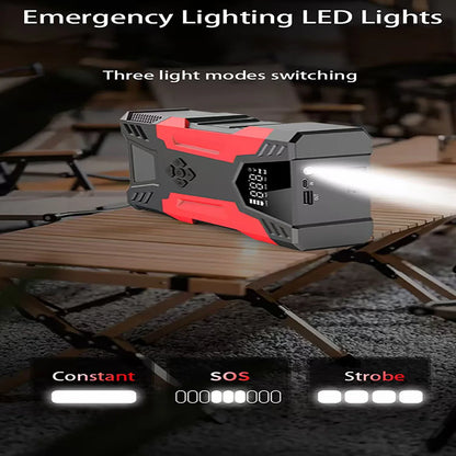 4in1 Multi-functional Car Emergency Jump Starter 12V High-Power Automotive Battery Emergency Jump Starter With Air Compressor Air Pump, Black And Red - THE MILE MAKER DRIVER SHOP