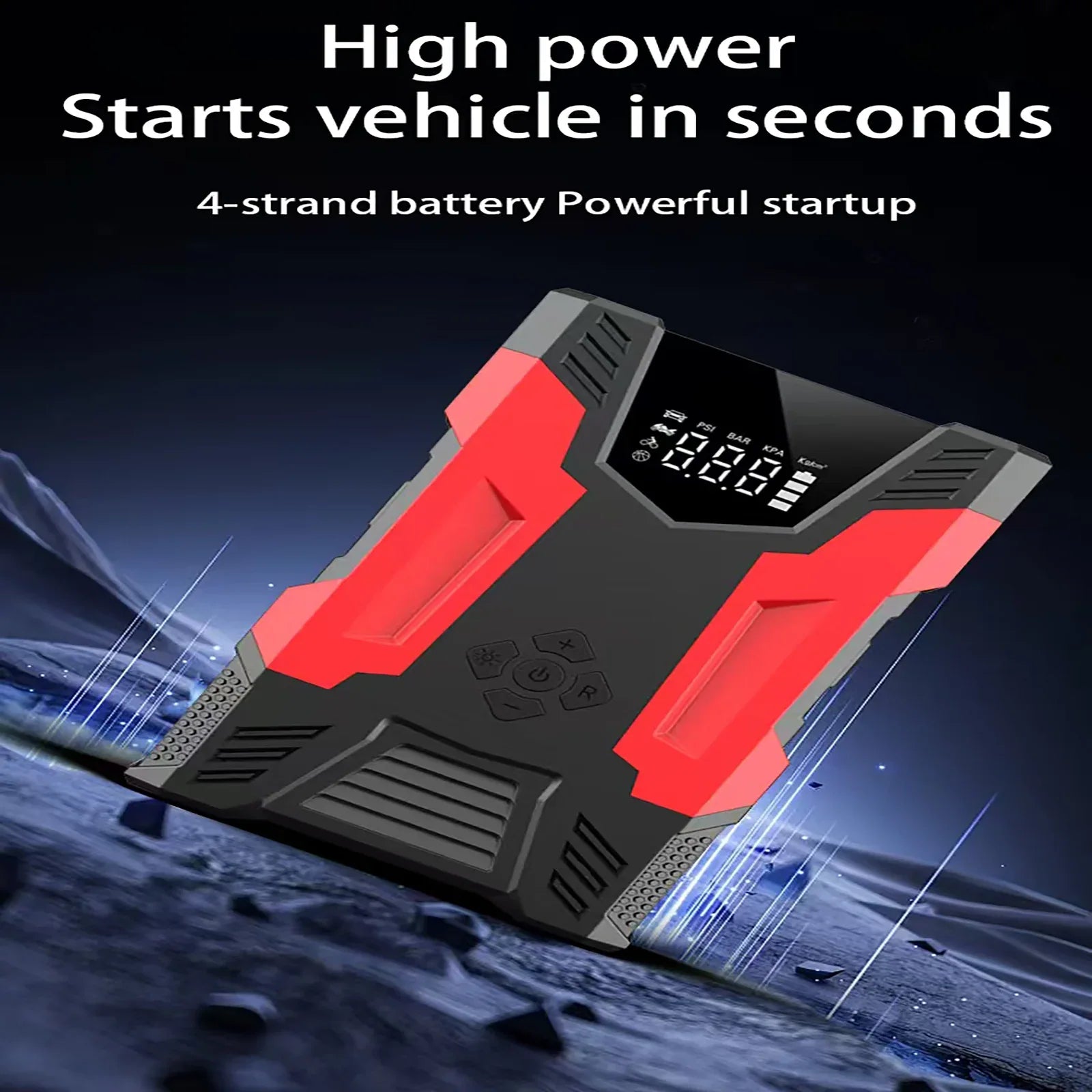 4in1 Multi-functional Car Emergency Jump Starter 12V High-Power Automotive Battery Emergency Jump Starter With Air Compressor Air Pump, Black And Red - THE MILE MAKER DRIVER SHOP