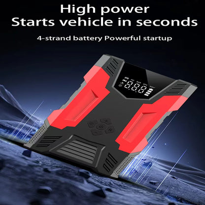 4in1 Multi-functional Car Emergency Jump Starter 12V High-Power Automotive Battery Emergency Jump Starter With Air Compressor Air Pump, Black And Red - THE MILE MAKER DRIVER SHOP
