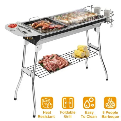 Foldable BBQ Grill Portable Charcoal Barbeque Grill Stainless Steel BBQ Grill For Picnic Camping - THE MILE MAKER DRIVER SHOP