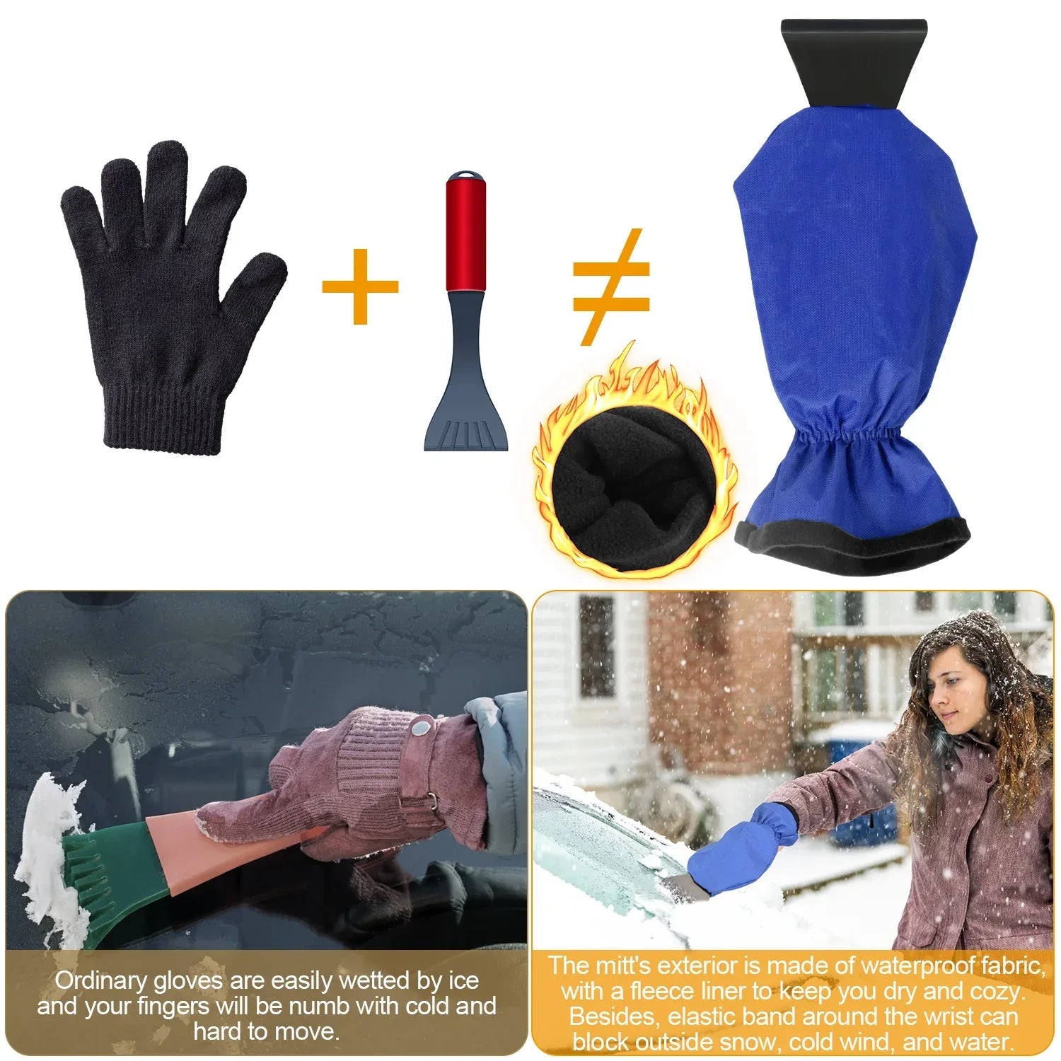 1Pc Ice Scraper Glove Car Windshield Snow Scraper Remover Glove Lined Of Fleece Winter Ice Scraper Mitt Keep Warm - THE MILE MAKER DRIVER SHOP