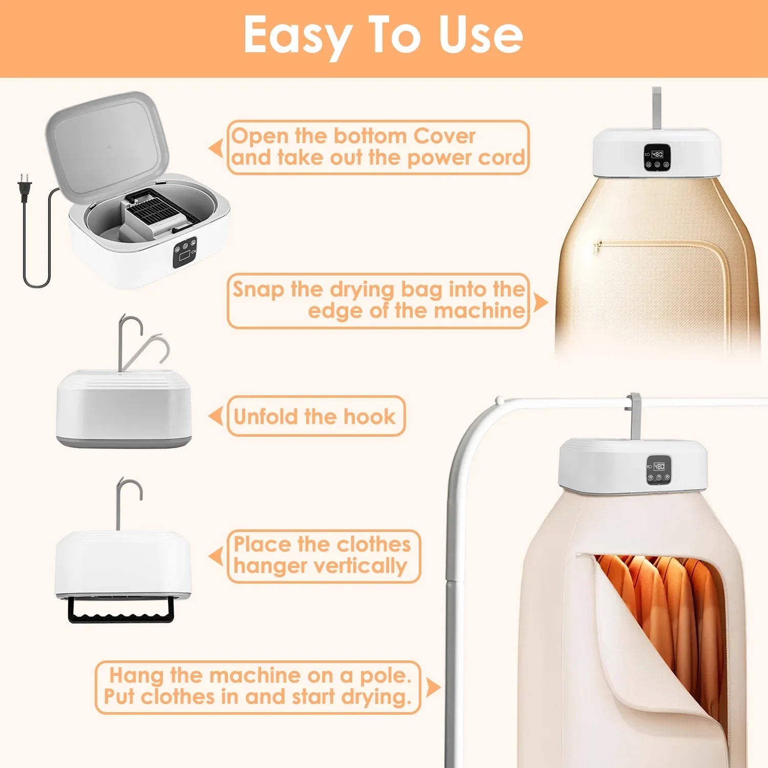 1Pc Portable Clothes Dryer Mini Dryer Foldable Dryer Machine With Timer UV Sterilization 2 Drying Modes Remote Control For Apartment Dorm RV Travel Home - THE MILE MAKER DRIVER SHOP