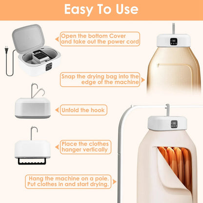 1Pc Portable Clothes Dryer Mini Dryer Foldable Dryer Machine With Timer UV Sterilization 2 Drying Modes Remote Control For Apartment Dorm RV Travel Home - THE MILE MAKER DRIVER SHOP