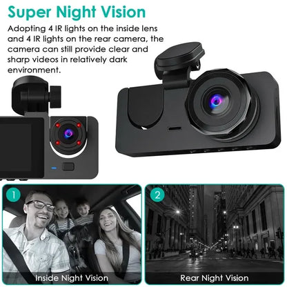 3 Channel Dash Cam Front Inside Rear Vehicle Driving Recorder Car DVR With 32G MMC Card G Sensor Motion Detection Parking Monitor Night Vision Loop Recording - THE MILE MAKER DRIVER SHOP