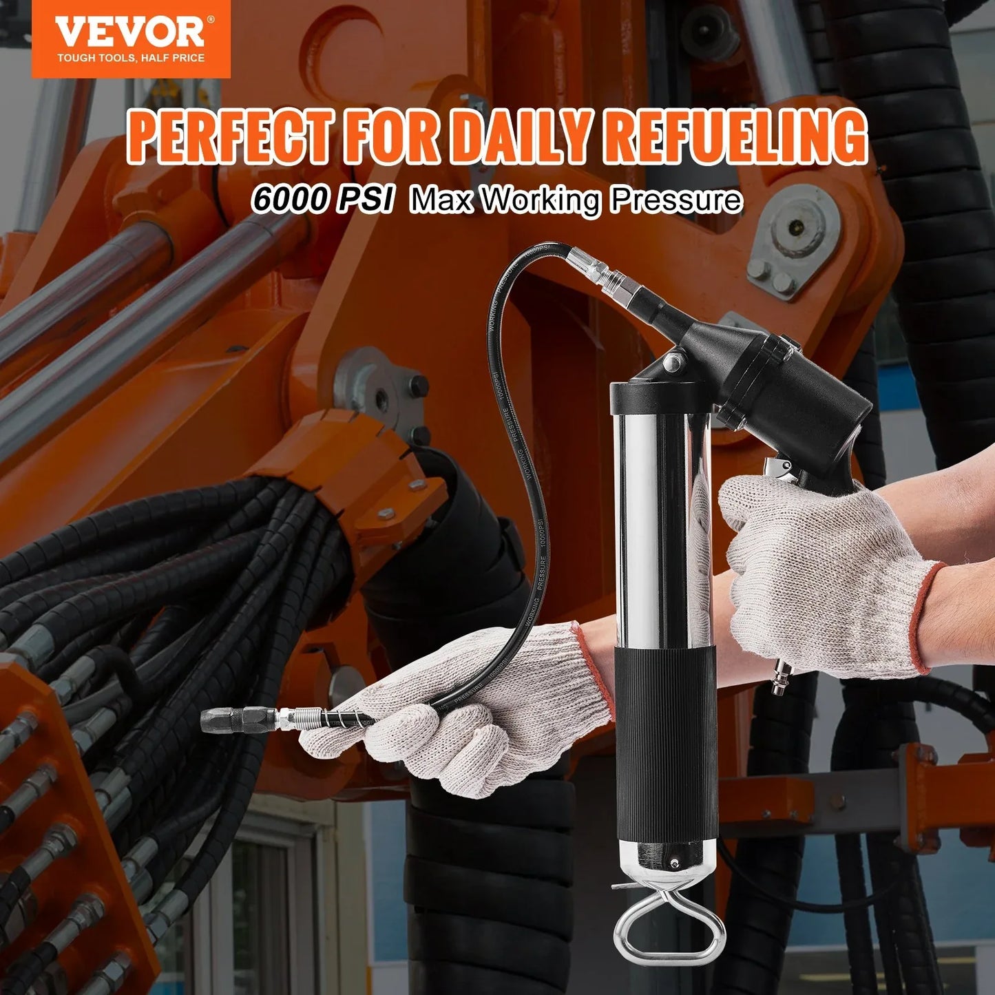 Capacity Heavy Duty Pneumatic Grease Gun, With 18.5 Inch Flexible Hose, 1 Black Flat Coupler Pointed Coupler Bent Metal Pipe Locking Clamp Coupler - THE MILE MAKER DRIVER SHOP