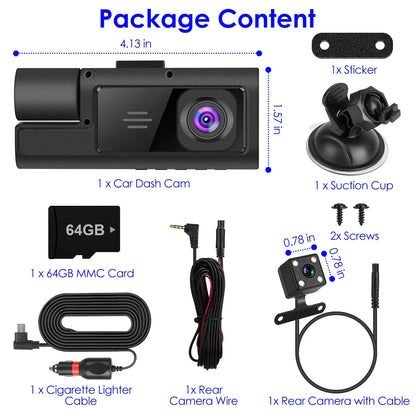 1Pc WiFi FHD 1080P Car Dash Cam 3 Channels Front Rear Inside Dash Camera With Loop Recording Reversing Visual 170 Degree Wide Angle 64G Card Included - THE MILE MAKER DRIVER SHOP