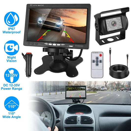 1Pc 7In Screen Backup Camera System Vehicle Rear View Monitor Kit IP67 Waterproof Car Parking Reverse System With Night Vision For Car Trunk Van SUV - THE MILE MAKER DRIVER SHOP