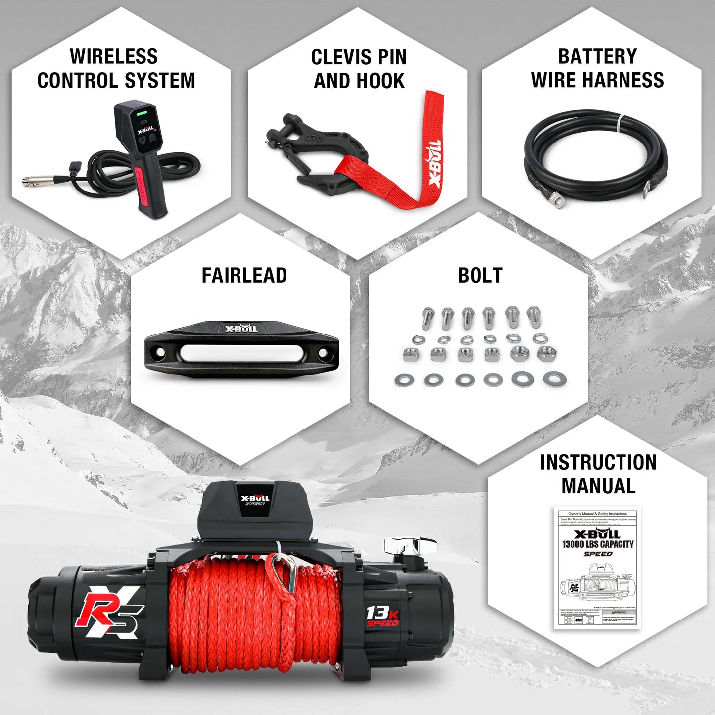 X-BULL 13500 Lb Winch Load Capacity Electric Winch - 12V DC Power Supply For Off-Road Trailers, 2-in-1 Wireless Remote Control, 13500 XRS Series - THE MILE MAKER DRIVER SHOP