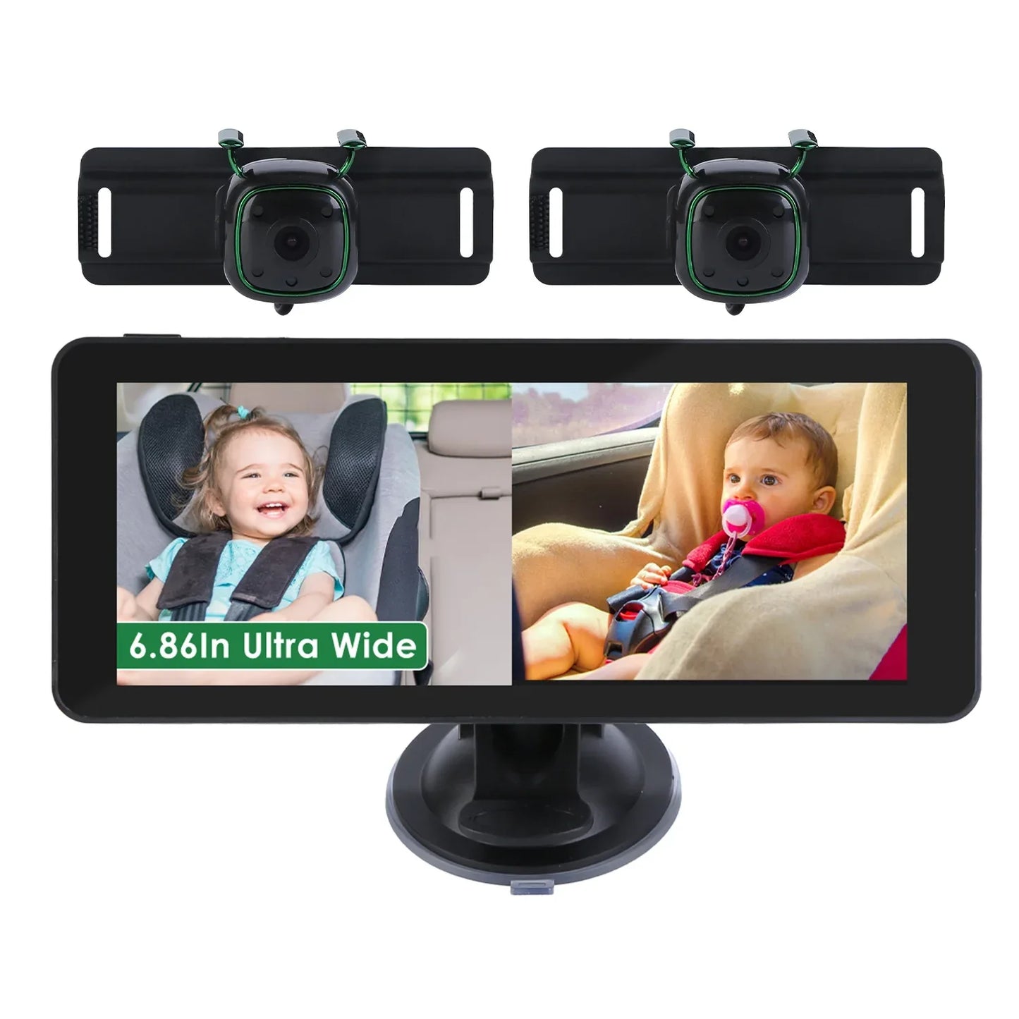 1Pc 1080P Baby Car Camera For 2 Kids Dual Channel Car Baby Monitor Rear Facing Car Seat Camera With 120Degree Wide View 6.86In HD Split Screen Night Vision - THE MILE MAKER DRIVER SHOP