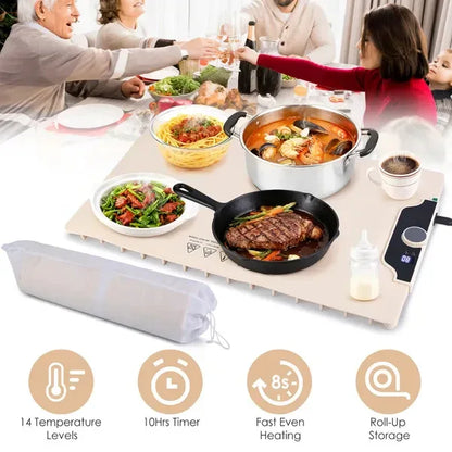 Food Warming Mat 23.6X15.8In 300W Fast Heating Electric Silicone Food Warmer With 14 Temp Levels 10Hrs Timer Settings Roll-Up Portable Hot Plates Heat Pad For Parties Buffet - THE MILE MAKER DRIVER SHOP