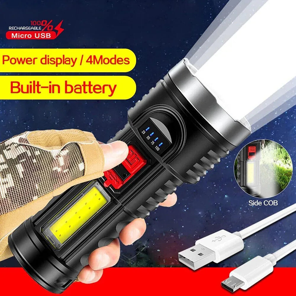 LED Flashlight Torch Rechargeable Work Light Built-in Battery - THE MILE MAKER DRIVER SHOP