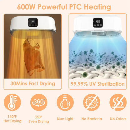 1Pc Portable Clothes Dryer Mini Dryer Foldable Dryer Machine With Timer UV Sterilization 2 Drying Modes Remote Control For Apartment Dorm RV Travel Home - THE MILE MAKER DRIVER SHOP